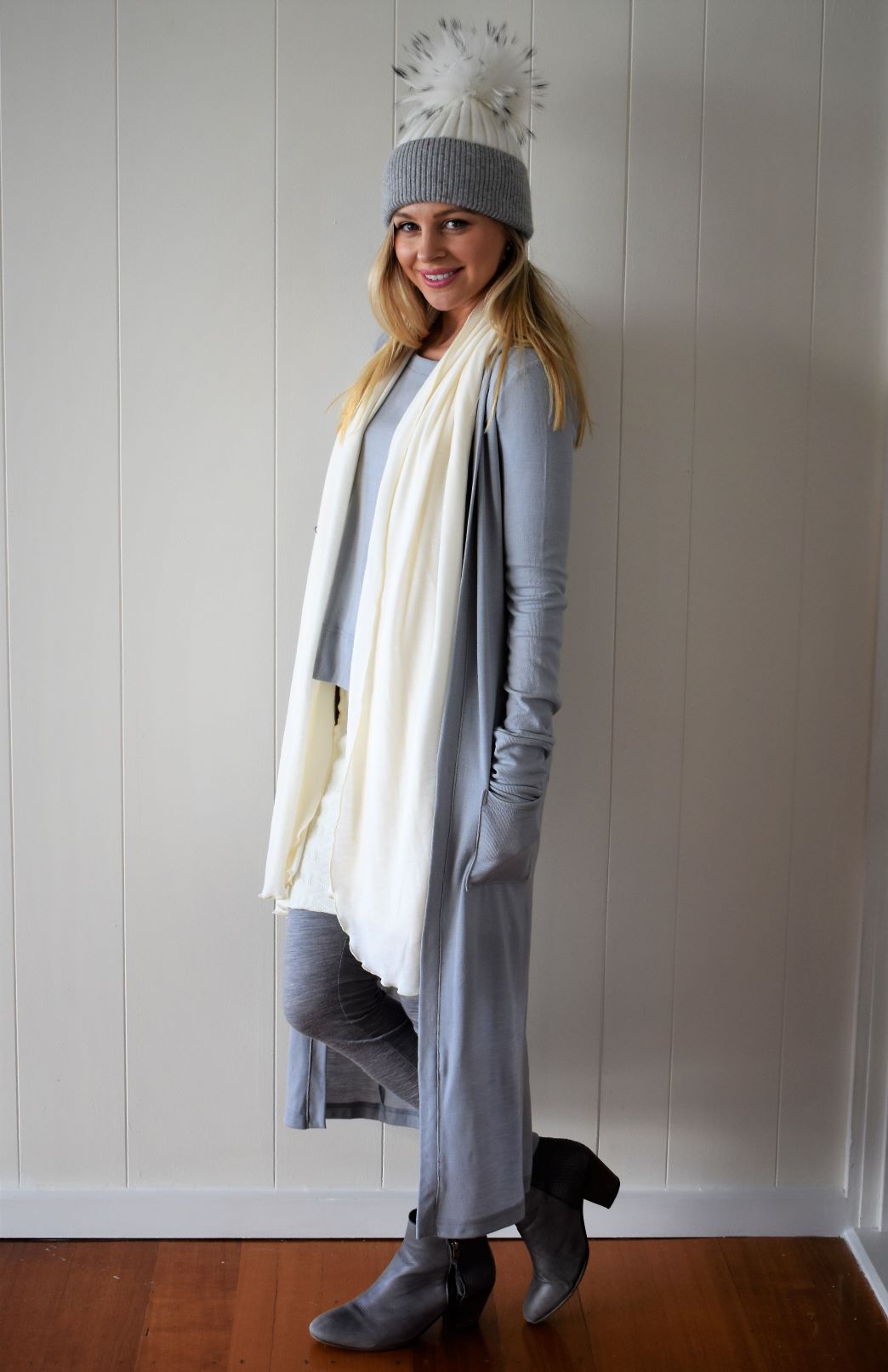 Armani Grey Women's Slimline Long Cardigan with side pockets