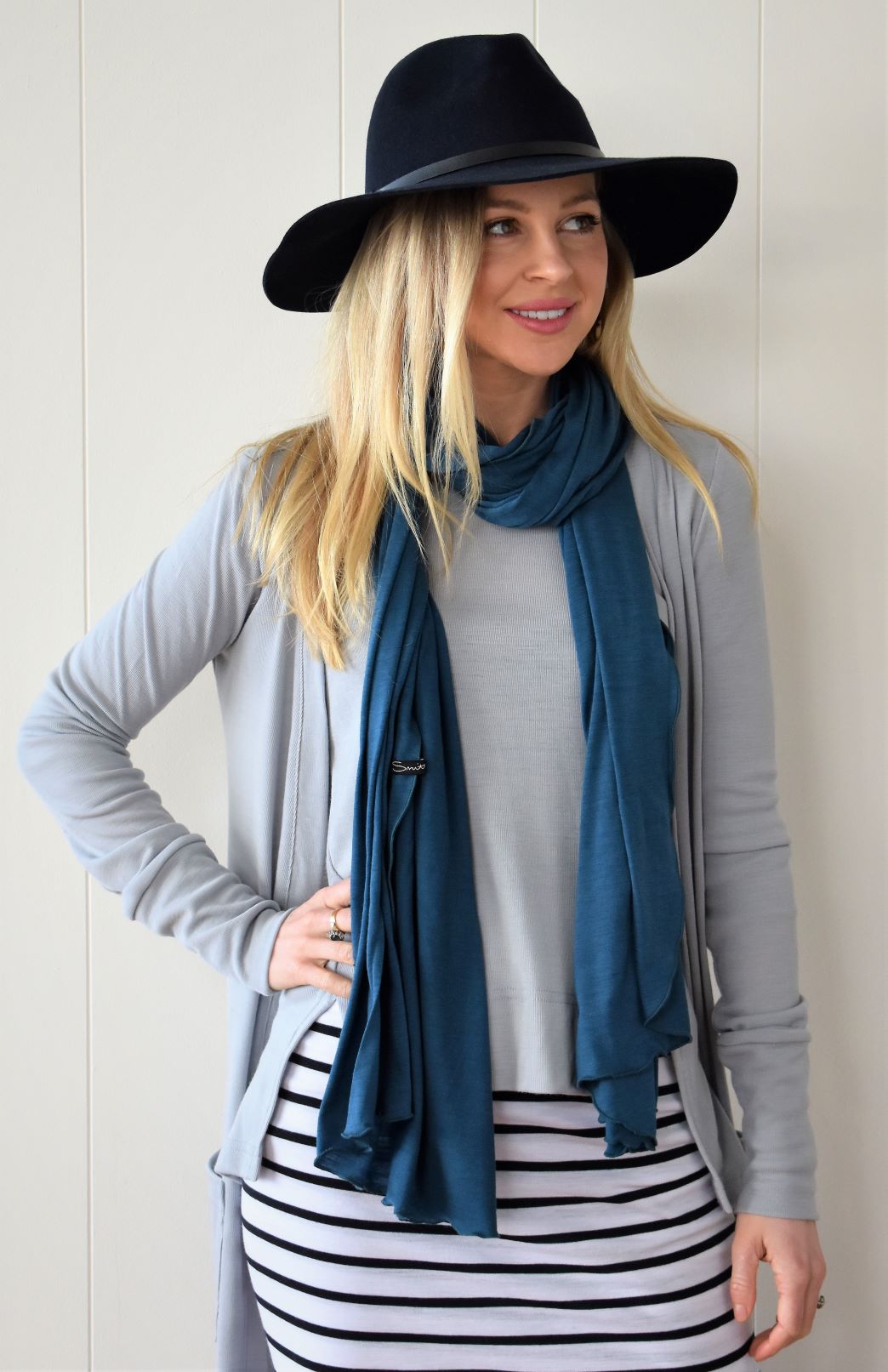 Armani Grey Women's Merino Wool High-Low Top with 3/4 Sleeves