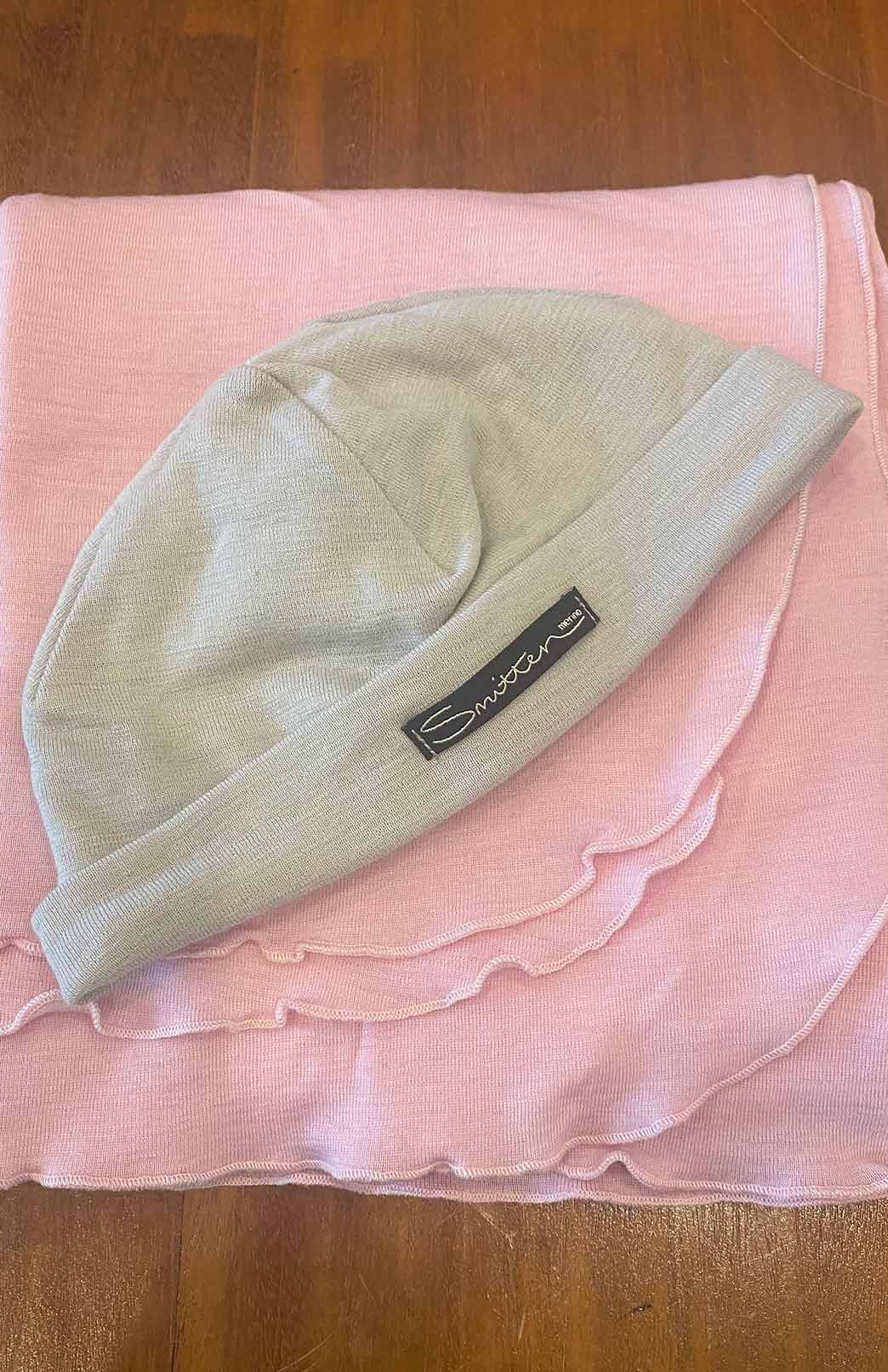 Pink Pure Merino Wool Baby Wrap and Beanie Set
