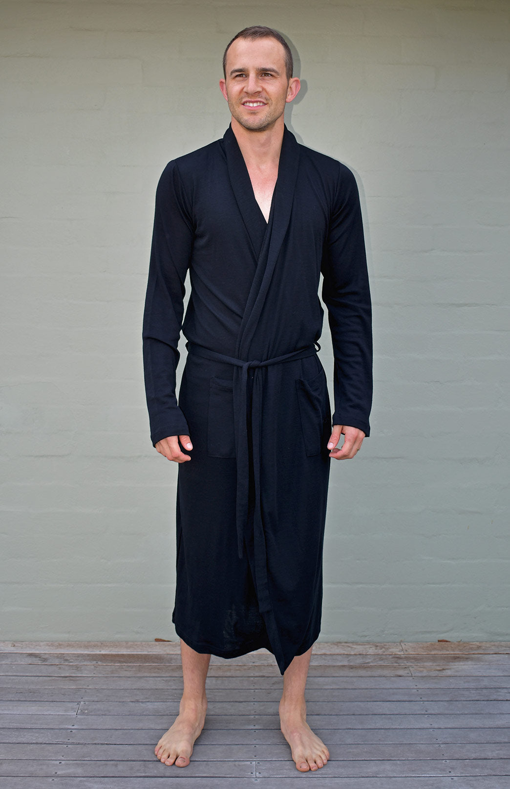 Men's Merino Wool RIB Dressing Gown Superfine Merino Wool Nightgown