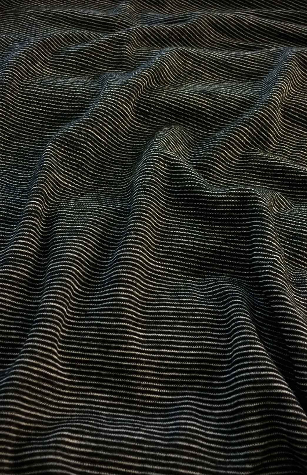 Black Pinstripe Women's Merino Wool Swing Dress with Long Sleeves