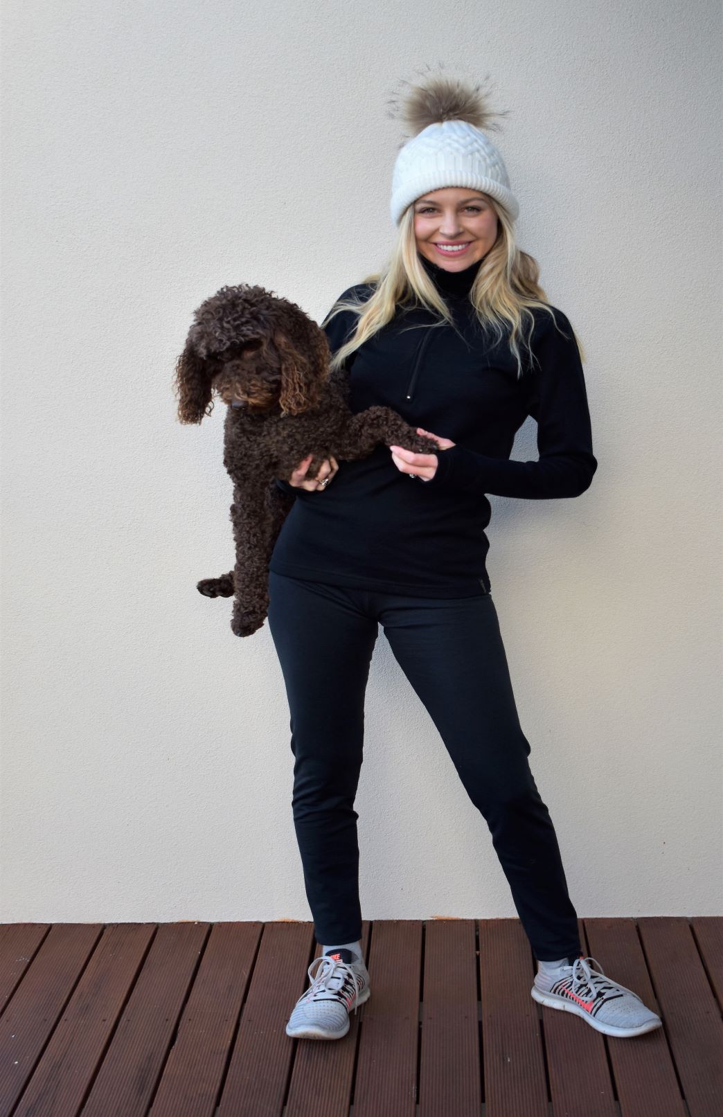 Black Women's Merino Wool Zip Neck Top