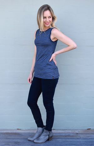 Indigo Blue & Grey Stripe
