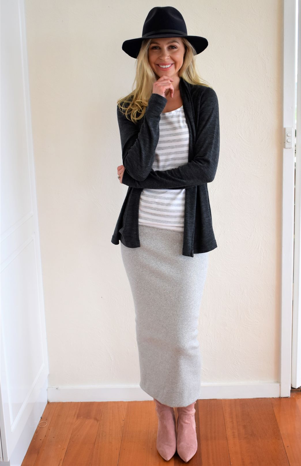 Charcoal Marl Women's Merino Wool Mini Drape Cardigan