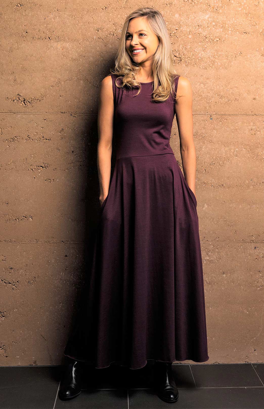 Aubergine Purple Women's Merino Wool Sleeveless Dress