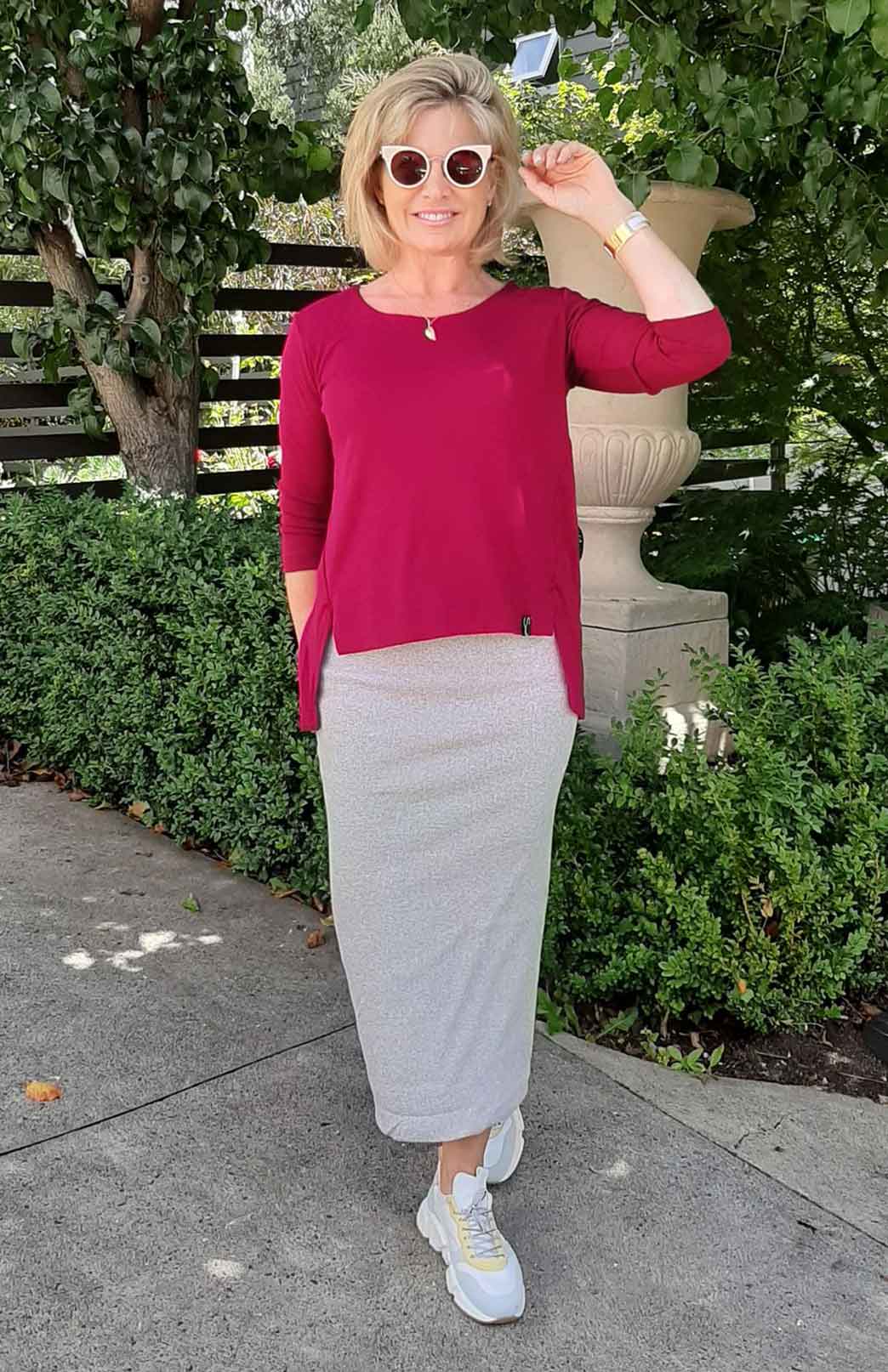 Jenny Top Women's Merino Wool High-Low Top with 3/4 Sleeves