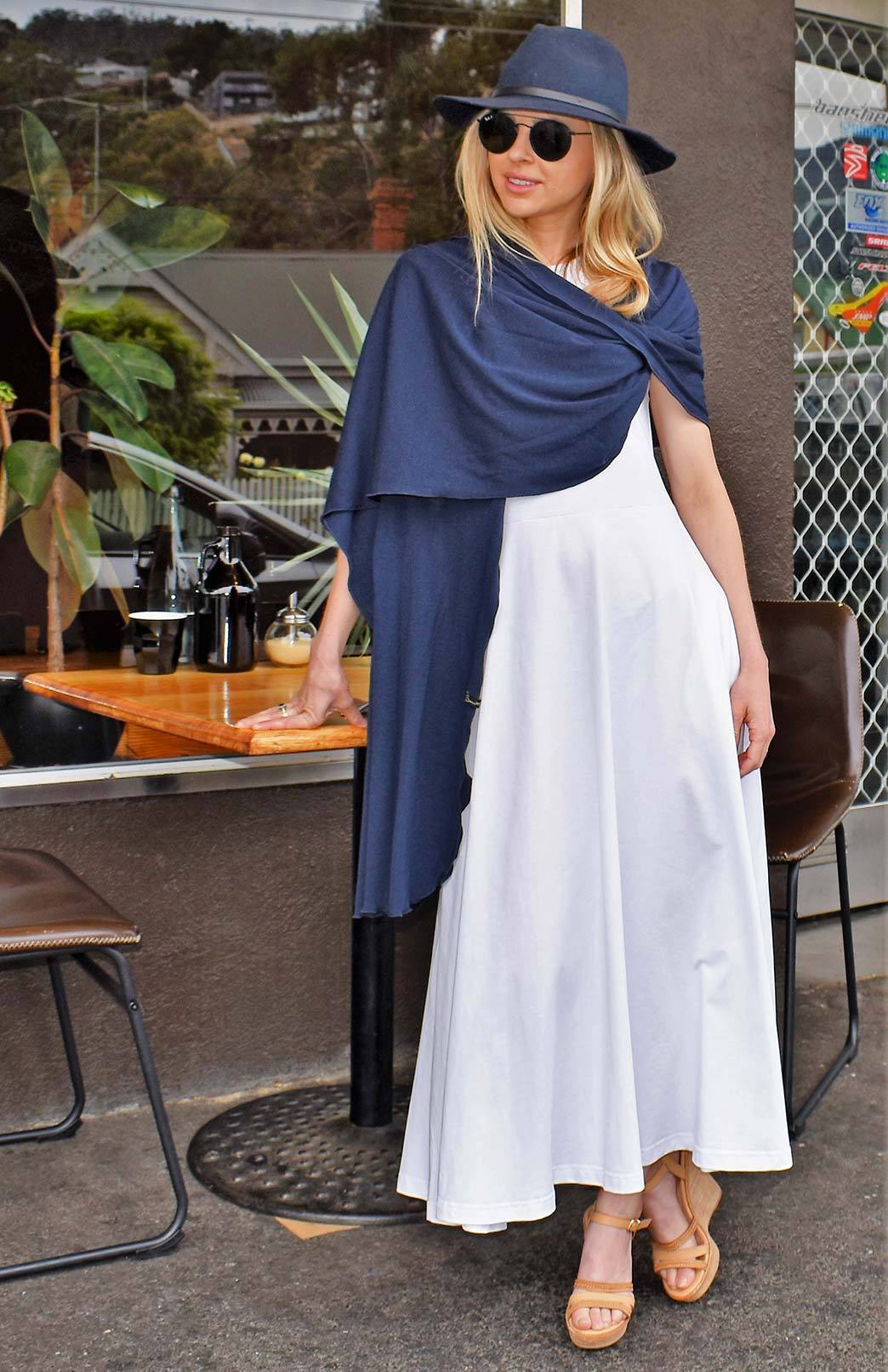 French Navy Blue Women's Merino Wool Luxury Scarf