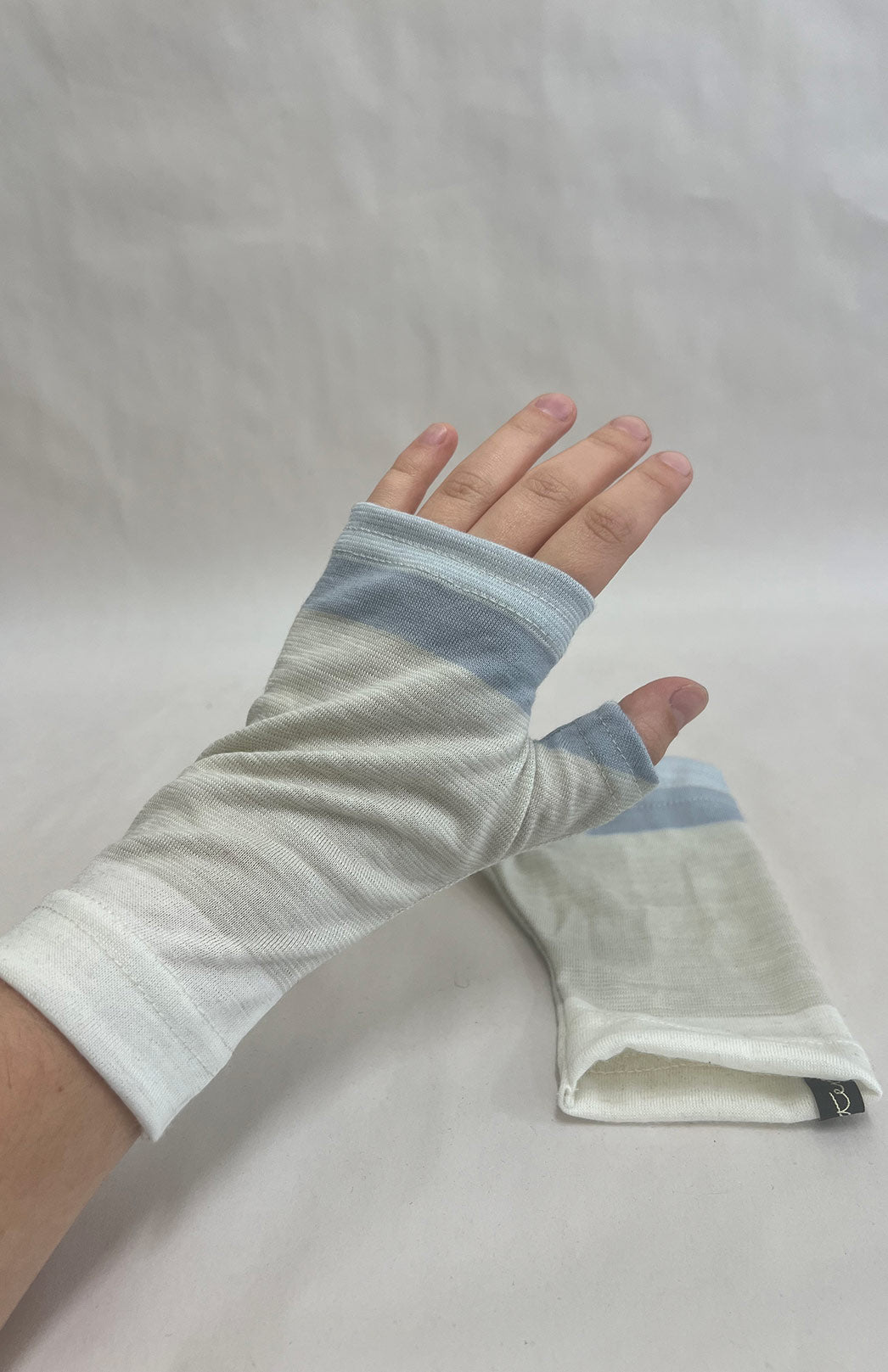 Ivory Multi Stripe Merino Wool Thermal Fingerless Mittens