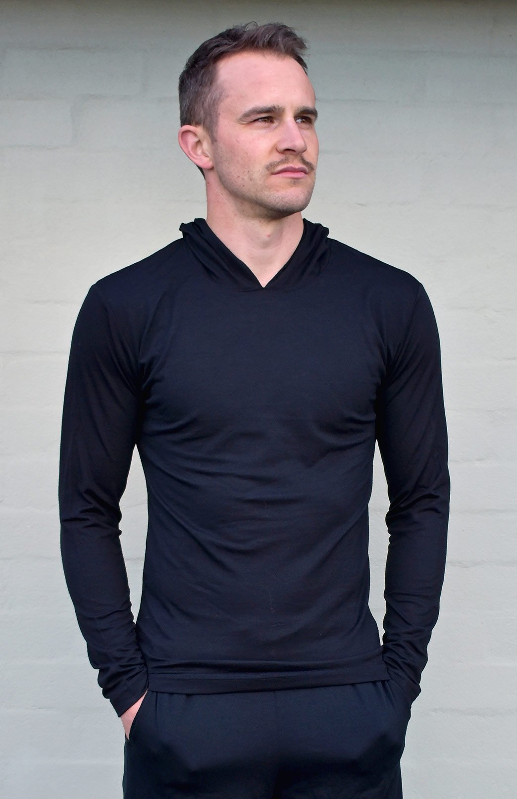 Hoody Crew with Pouch Pocket 200g Women's Merino Wool Long Sleeve Crew Neck Top with Hood and D Pocket