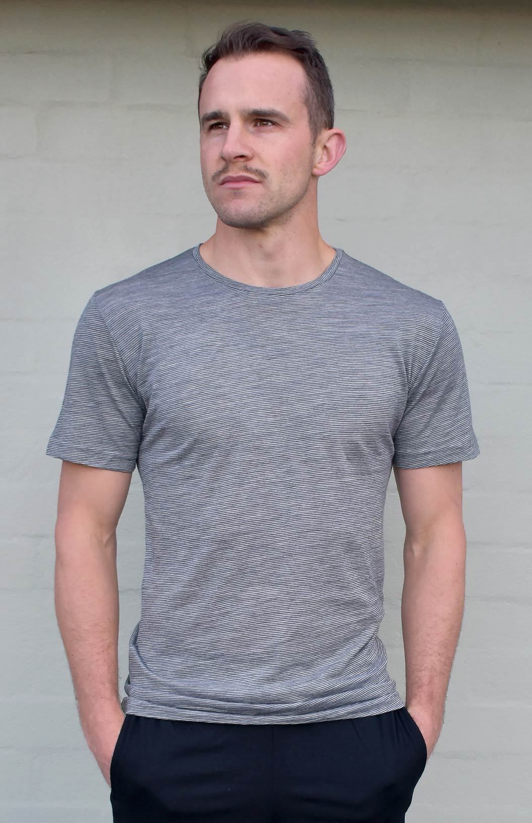 Grey Pinstripe Men's Merino Wool T-Shirt