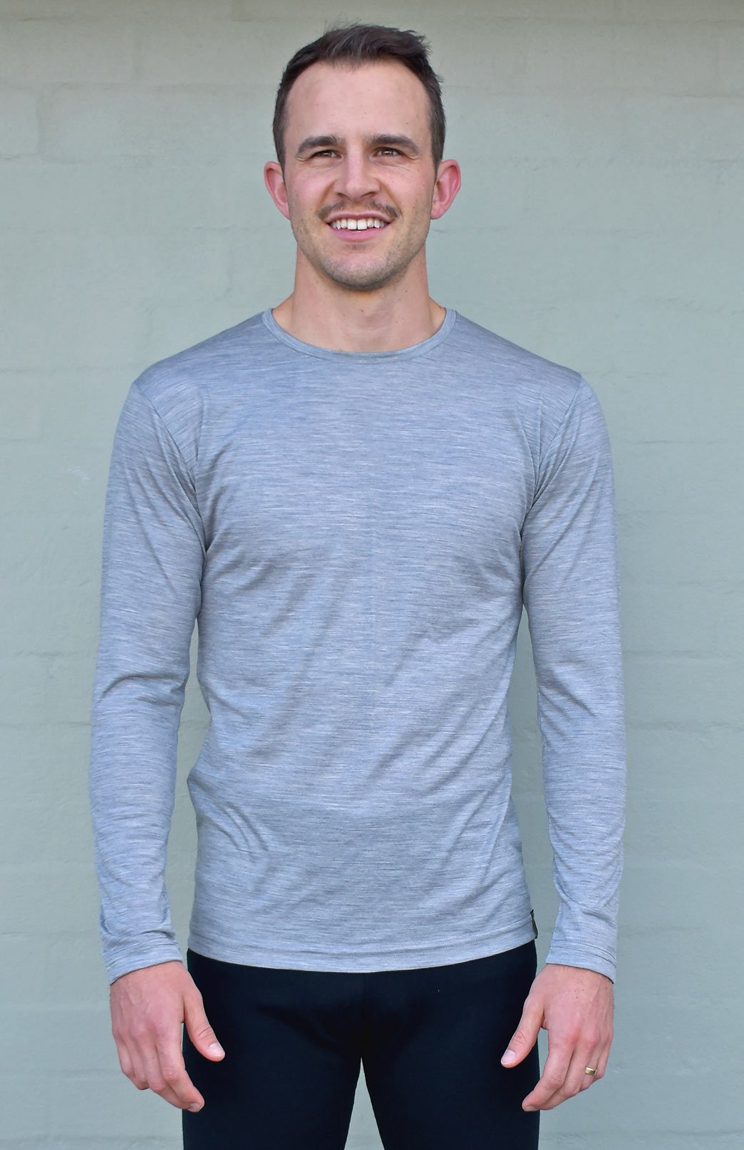 Grey Marl Men's Merino Wool Ultralight Long Sleeve Crew Neck Top