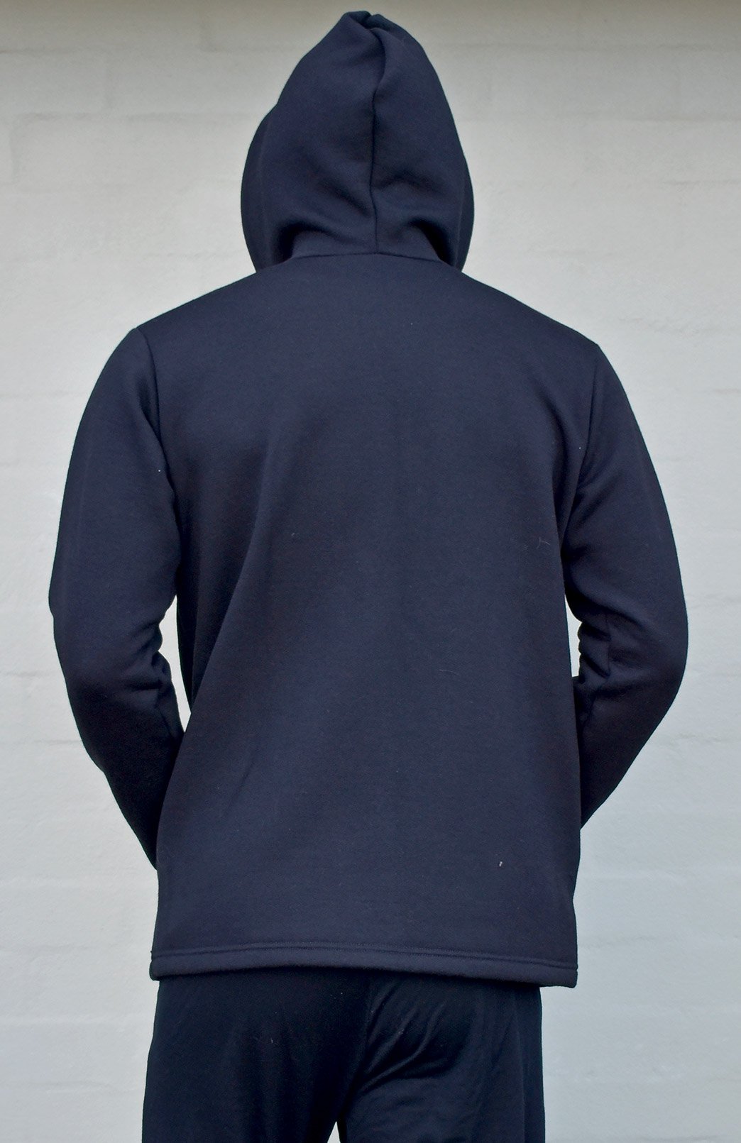 Black Men's Merino Wool Fleece Jacket with Hood