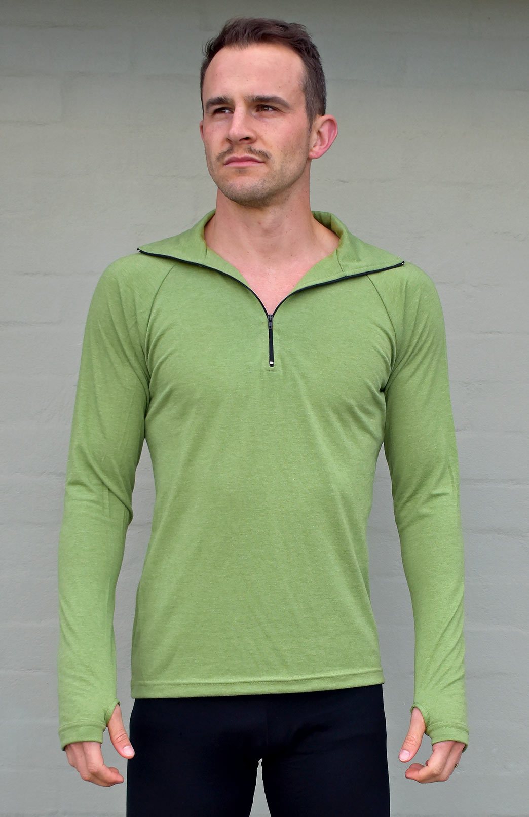 Irish Green Men's Merino Wool Zip Neck Top