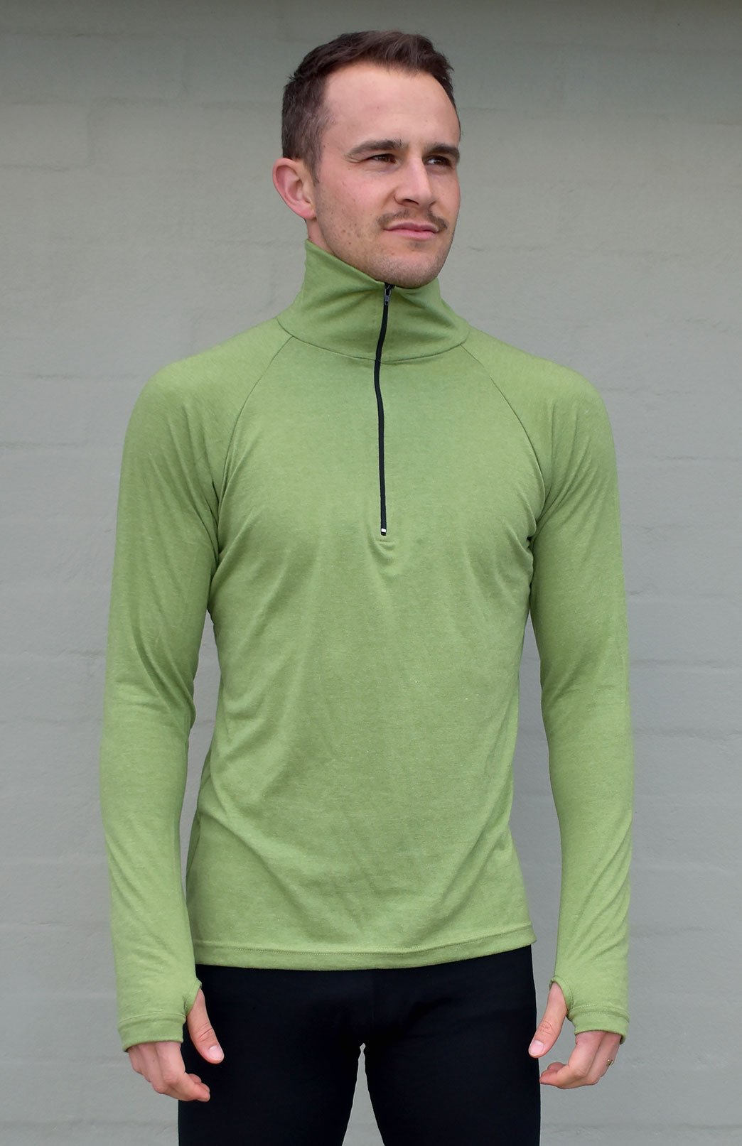 Irish Green Men's Merino Wool Zip Neck Top