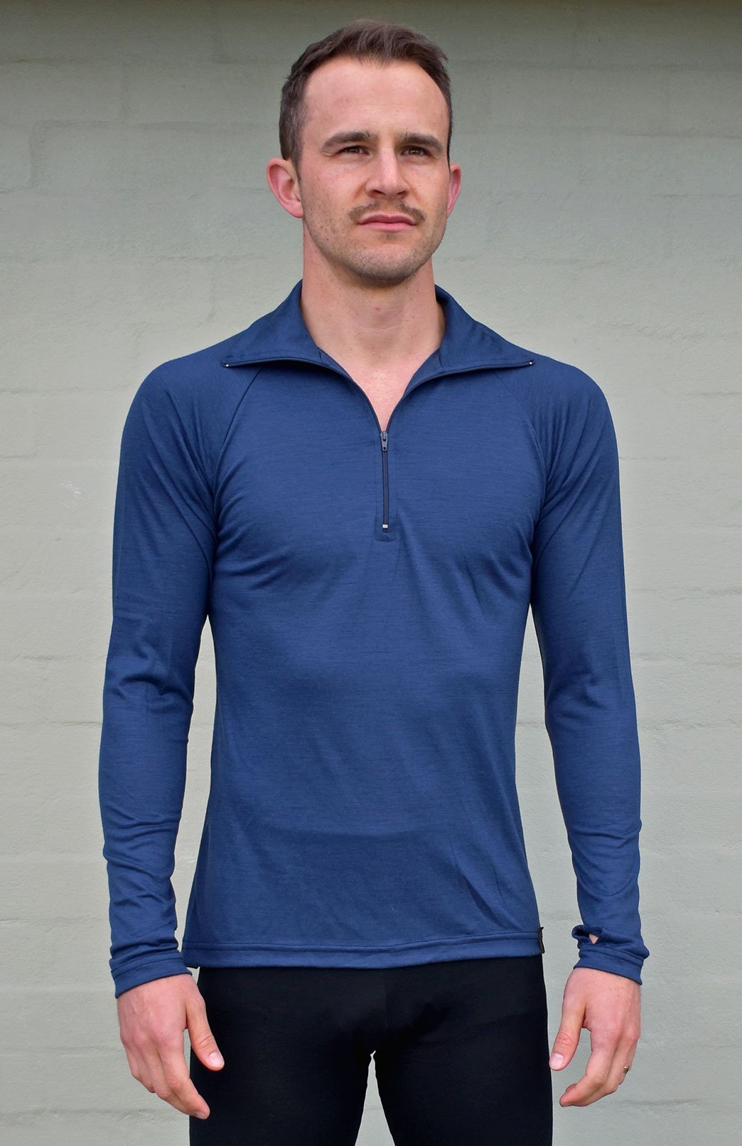 Indigo Blue Men's Merino Wool Zip Neck Top