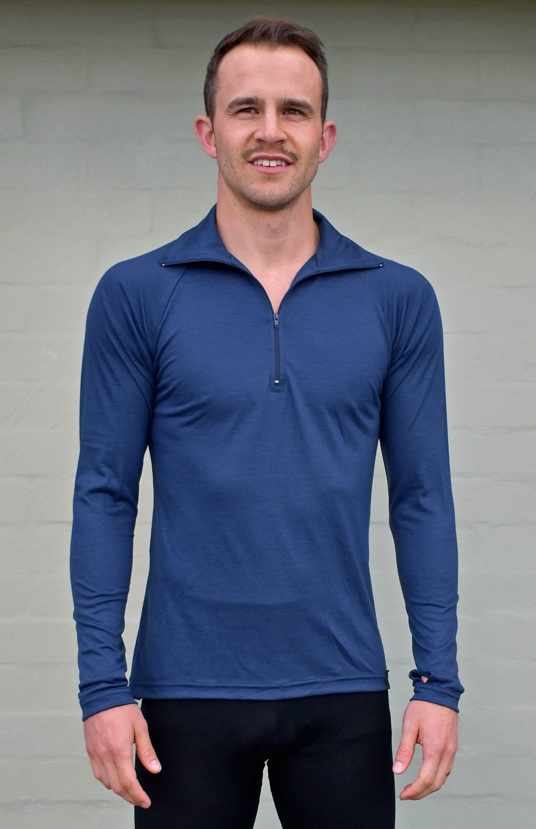 Indigo Blue Men's Merino Wool Zip Neck Top