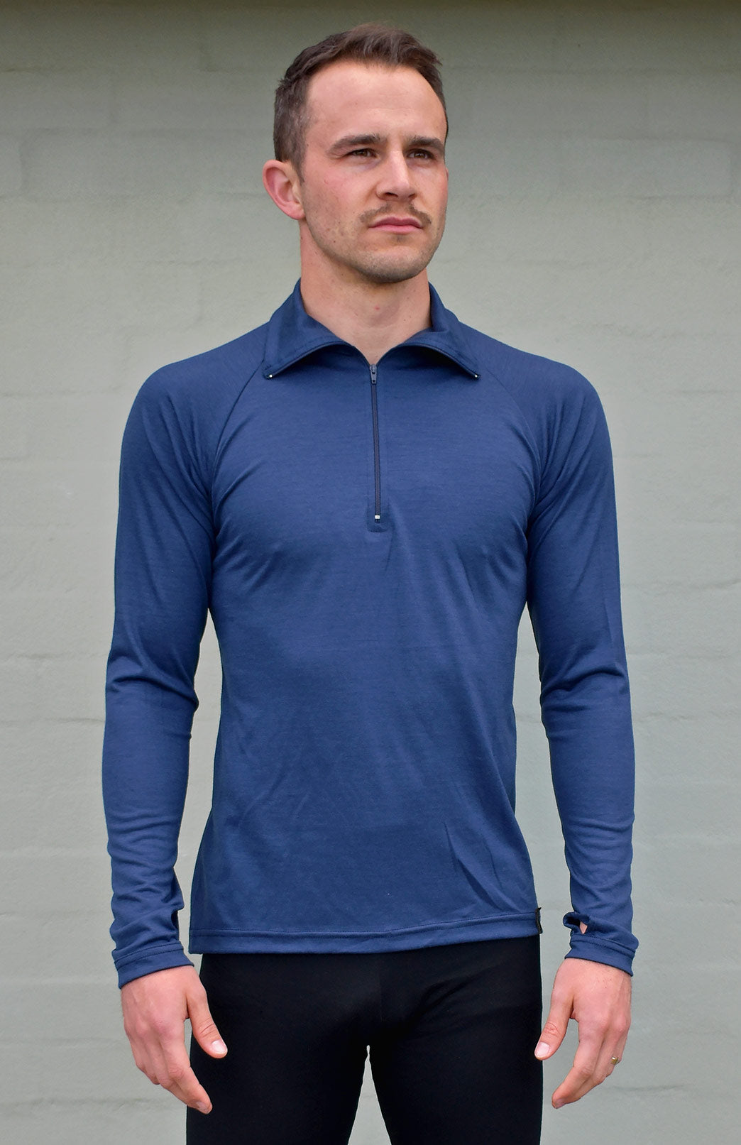 Indigo Blue Unisex Merino Wool Zip Neck Top