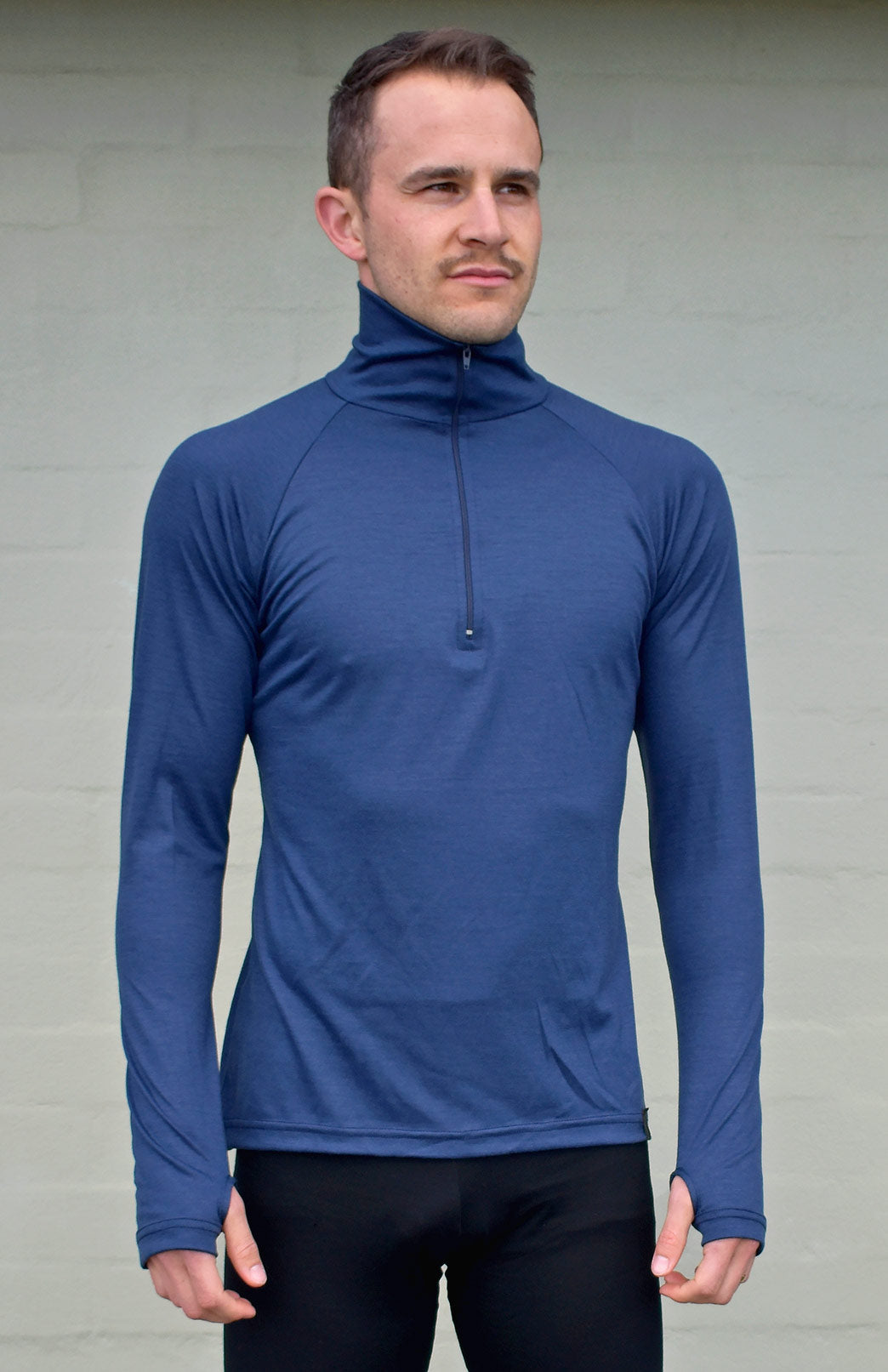 Indigo Blue Unisex Merino Wool Zip Neck Top