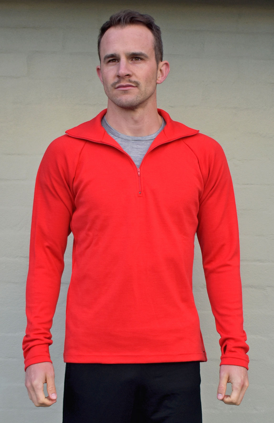 Californian Red Men's Merino Wool Zip Neck Top
