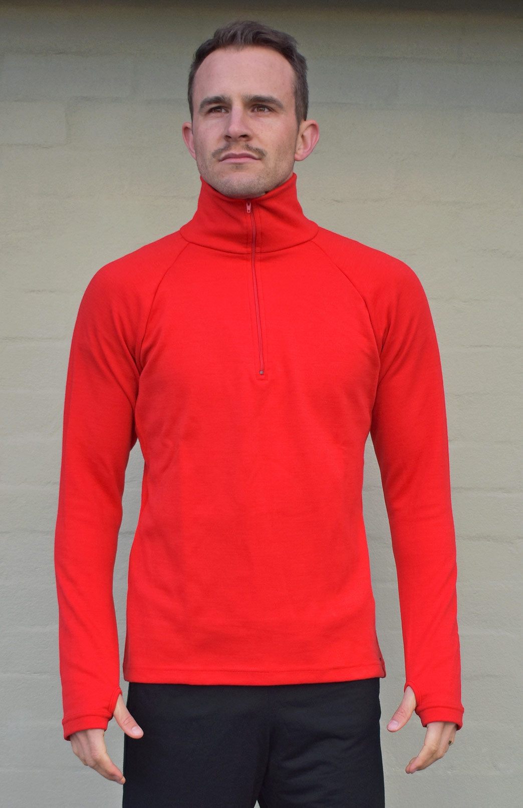 Californian Red Men's Merino Wool Zip Neck Top