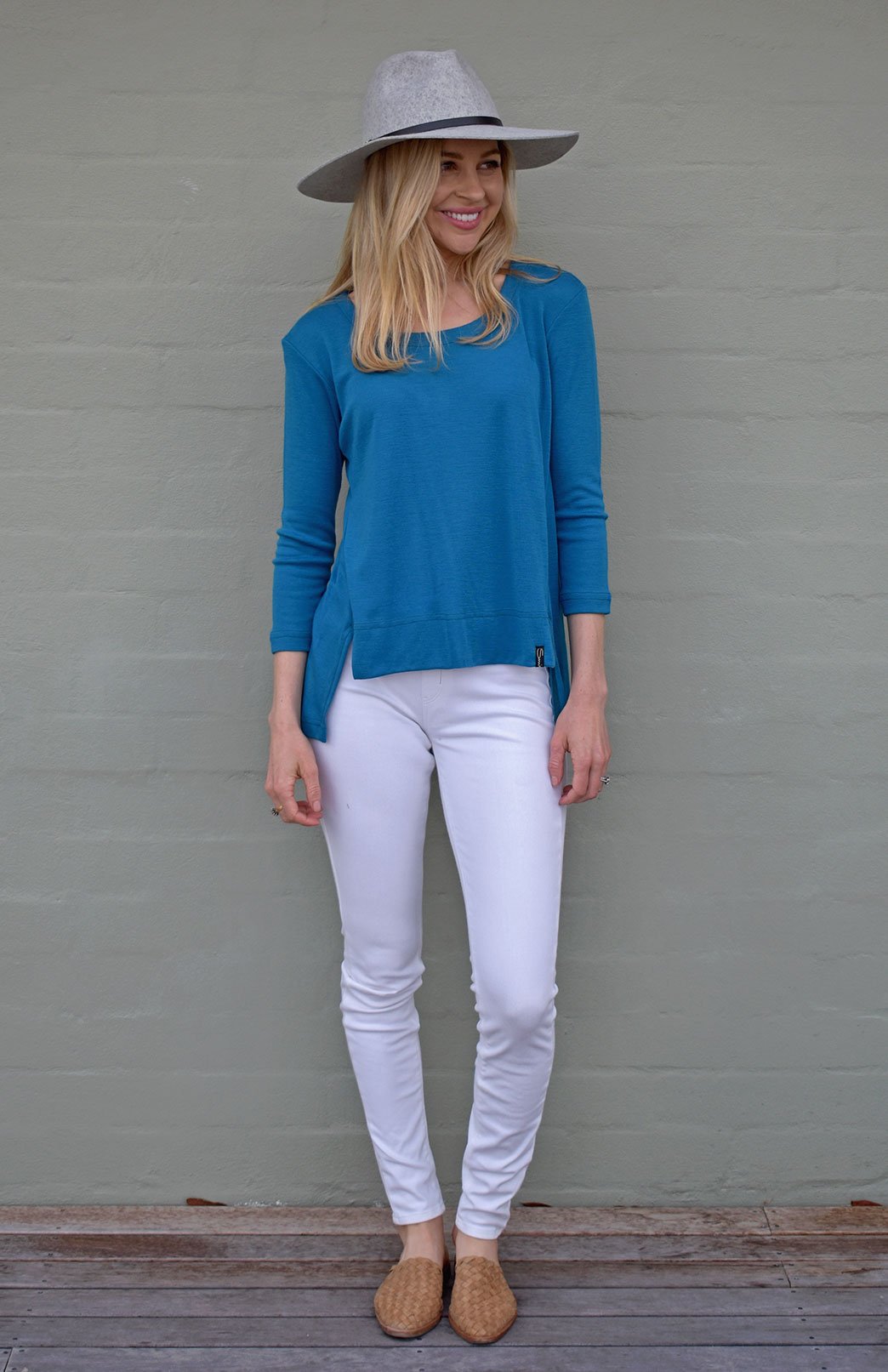 Jenny Top Women's Merino Wool High-Low Top with 3/4 Sleeves