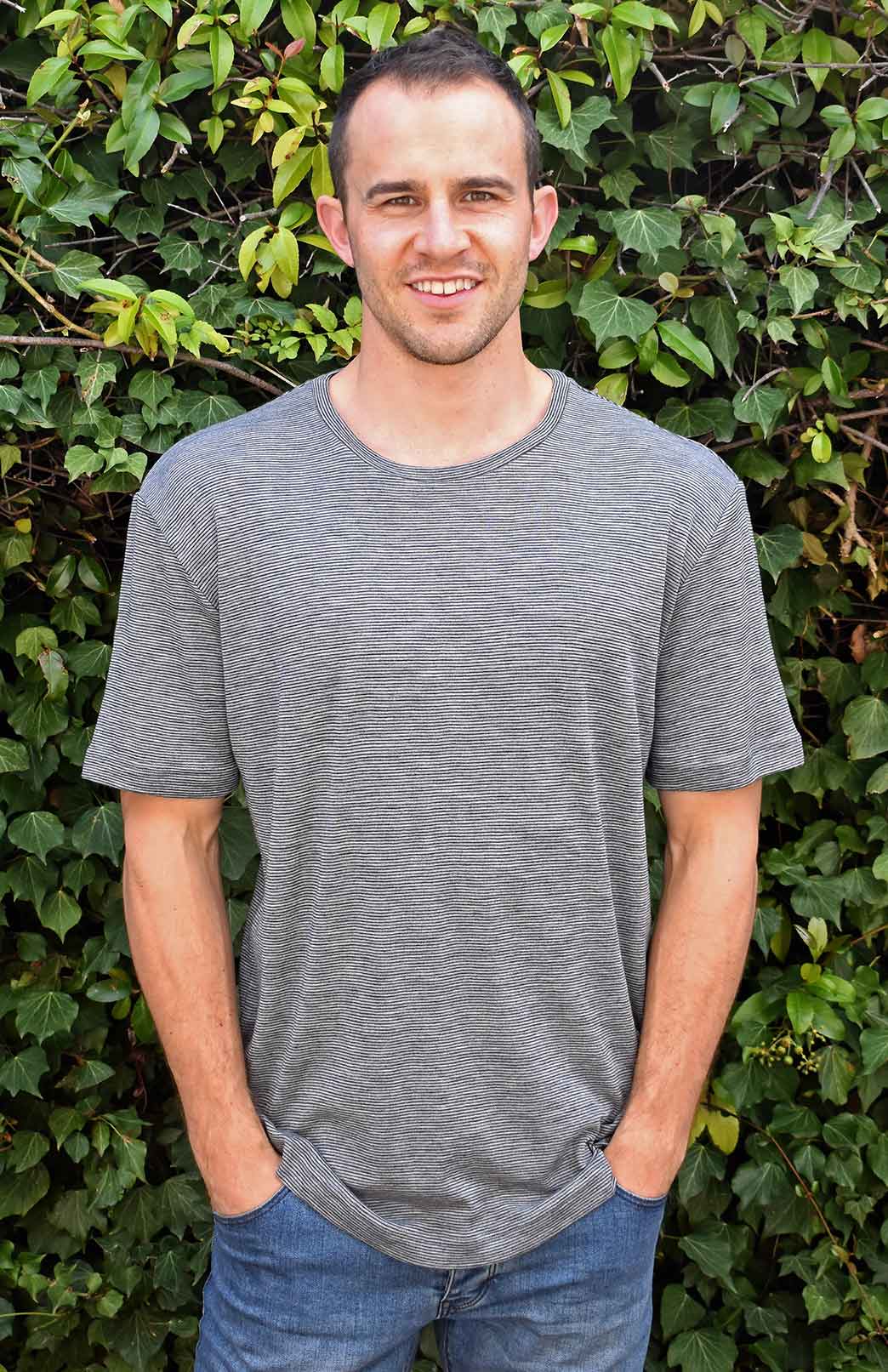 Grey Pinstripe Men's "Big &amp; Tall" Loose Fit Crew Neck T-Shirt (Fits 2XL-5XL)