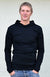 Navy Blue Women&#39;s Merino Wool Long Sleeve Crew Neck Top with Hood and D Pocket
