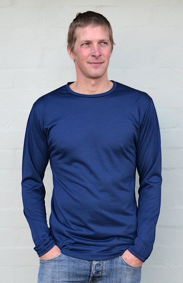 Indigo Blue Men's Merino Wool Ultralight Long Sleeve Crew Neck Top