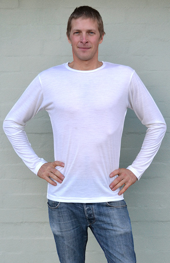 Dark Mustard Men's Merino Wool Long Sleeve Lightweight Crew Neck Top
