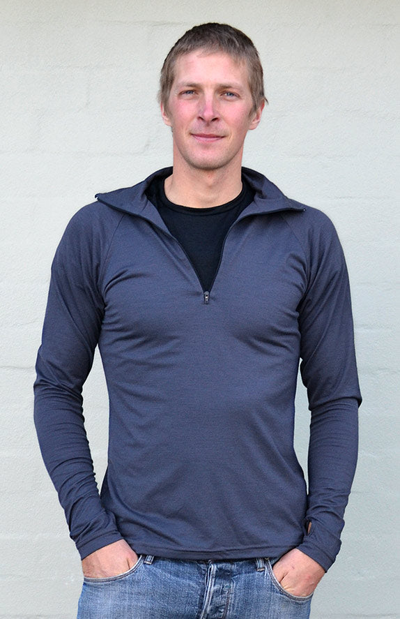Steel Grey Unisex Merino Wool Zip Neck Top