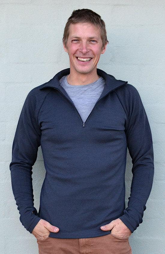 Steel Grey Men's Merino Wool Zip Neck Top
