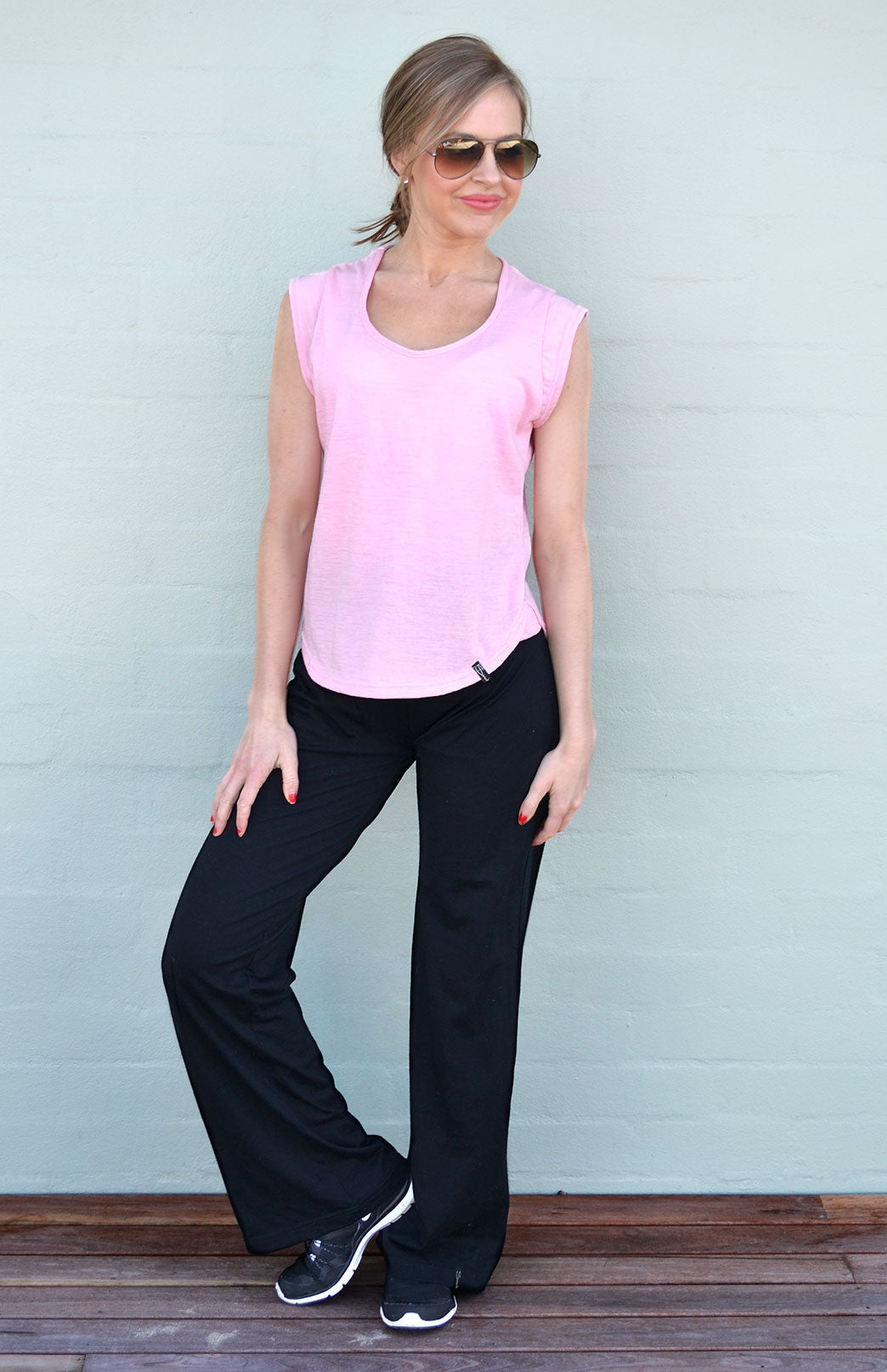 Black Women's Merino Wool Yoga Pants -Midweight 210gsm