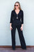 Black Women&#39;s Pure Merino Wool Wrap Top with Waist Tie
