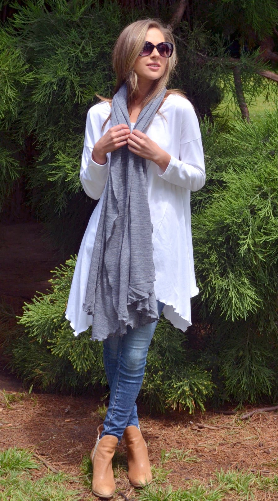 Grey Pinstripe Women's Merino Wool Multi Striped Scarf