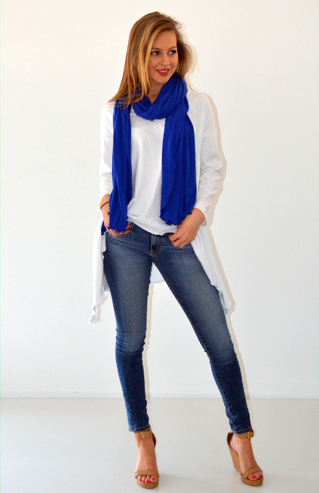 Electric Blue Women's Merino Wool Plain Scarf