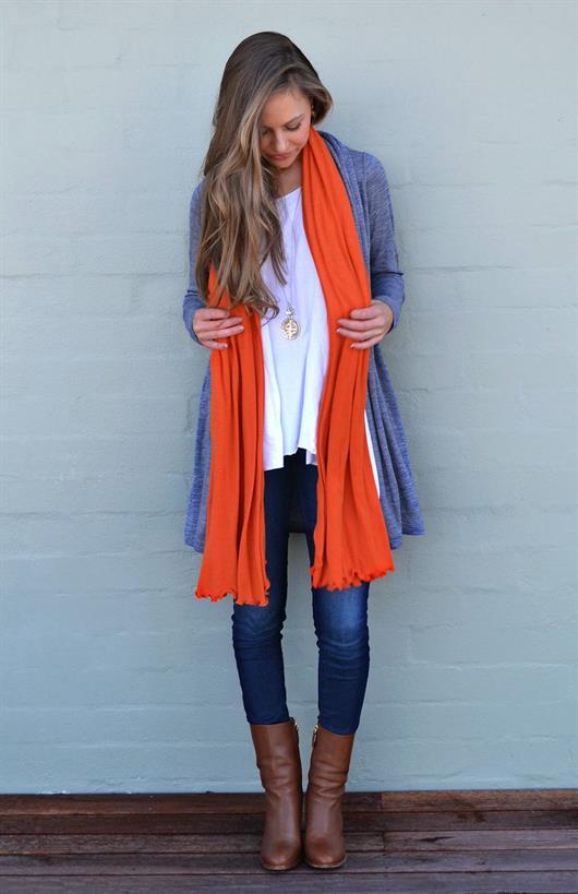 Orange Women's Merino Wool Plain Scarf