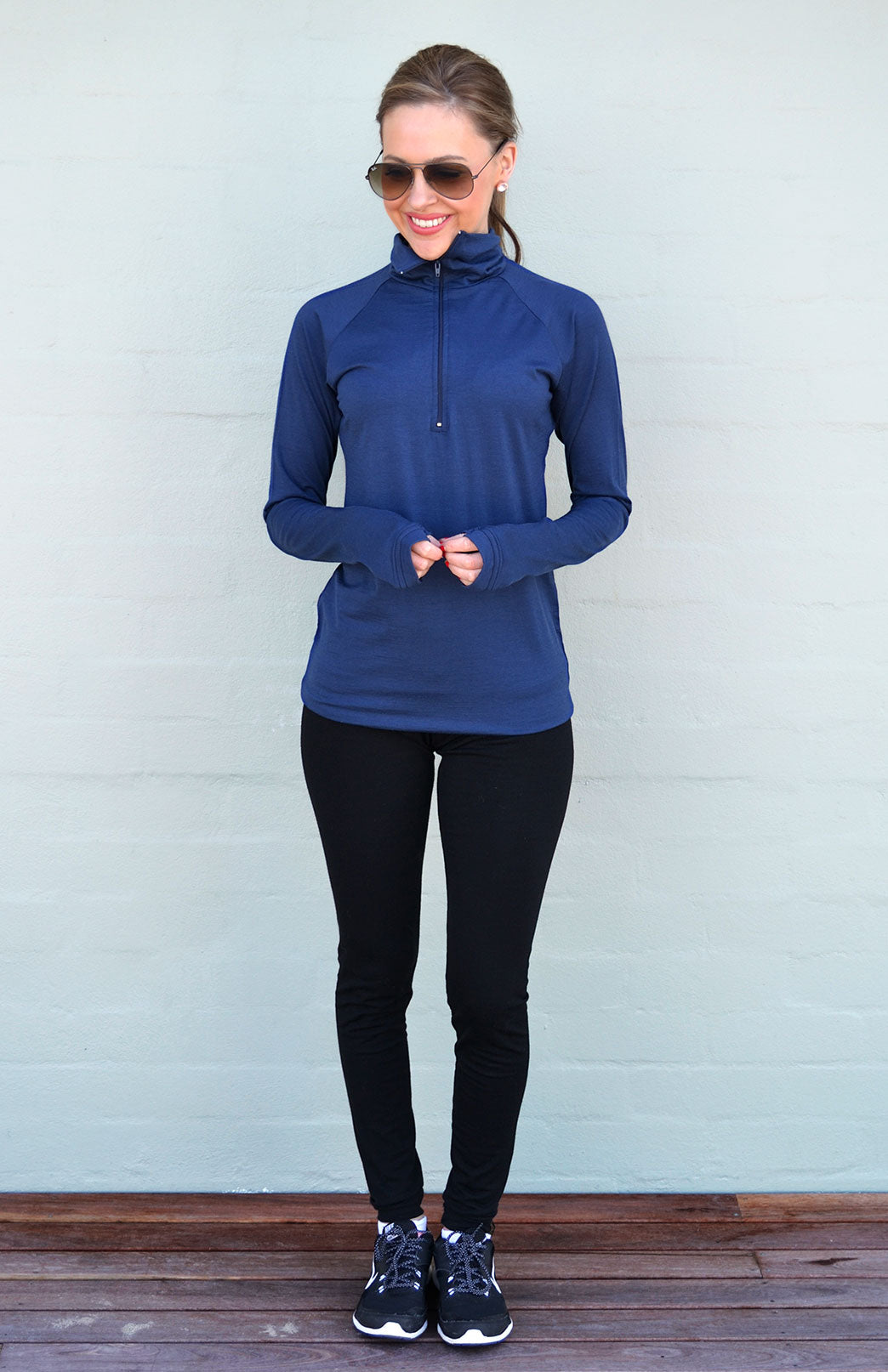 Indigo Blue Women's Merino Wool Zip Neck Top