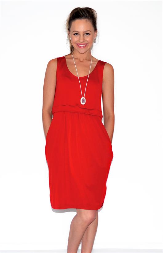 Flame Red Women's Merino Wool Sleeveless Dress
