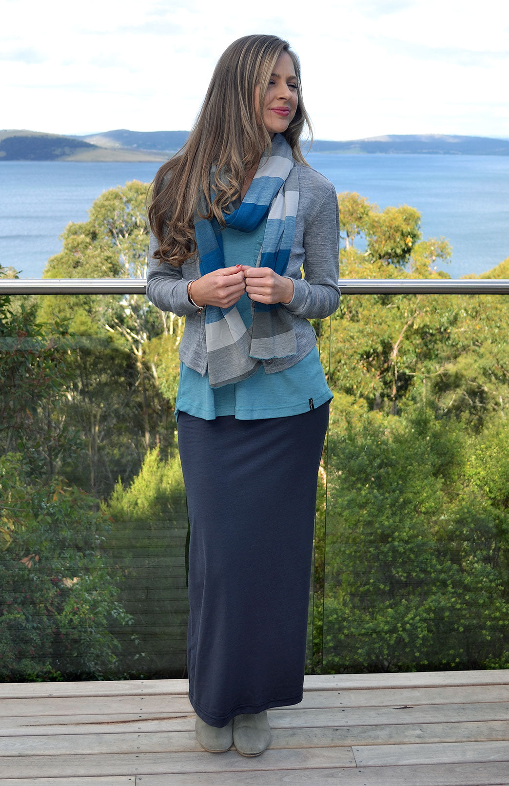 Steel Grey Women's Merino Wool Maxi Skirt