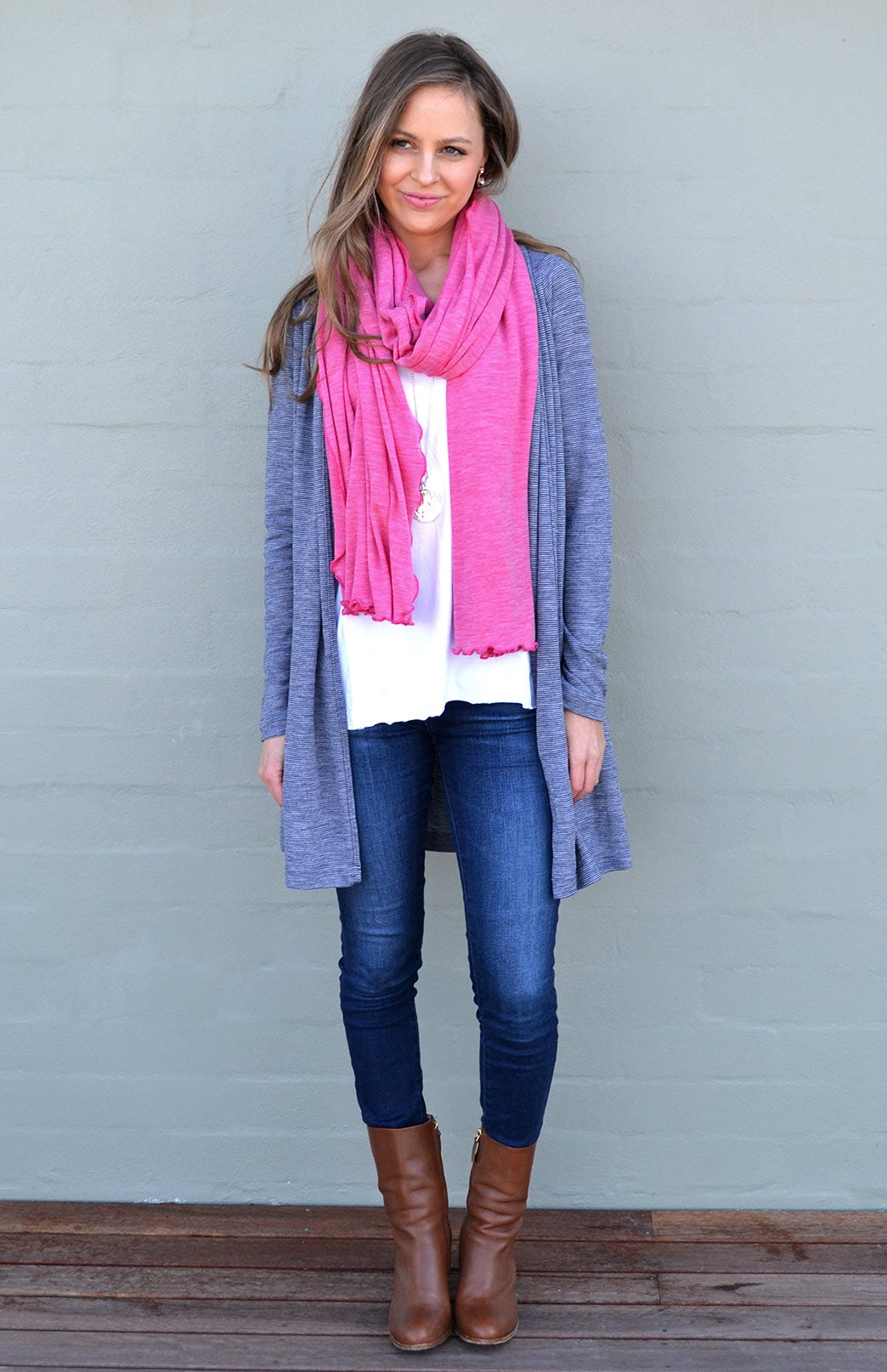 Pinstripe Women's Merino Wool Drape Cardigan