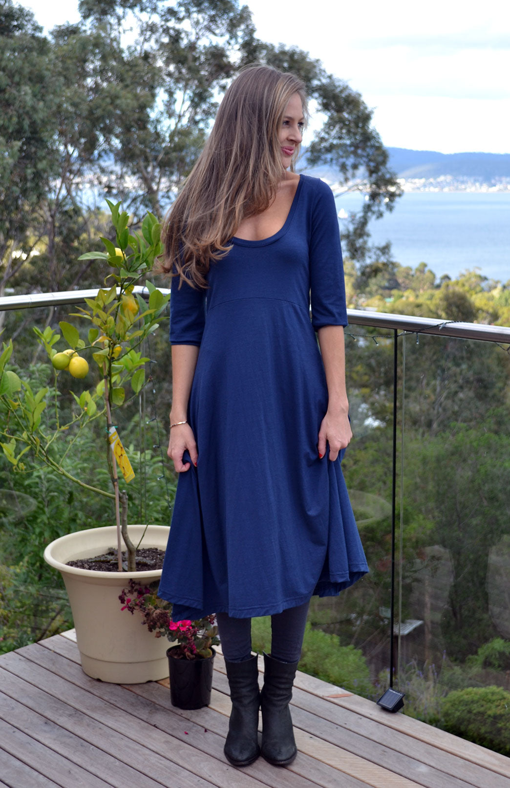Indigo Blue Women's Merino Wool Long Dress
