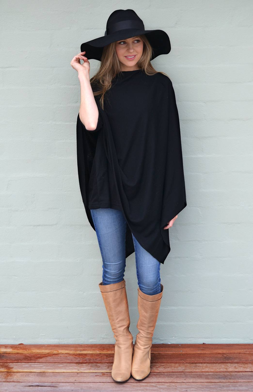 Black Women's Merino Wool Poncho