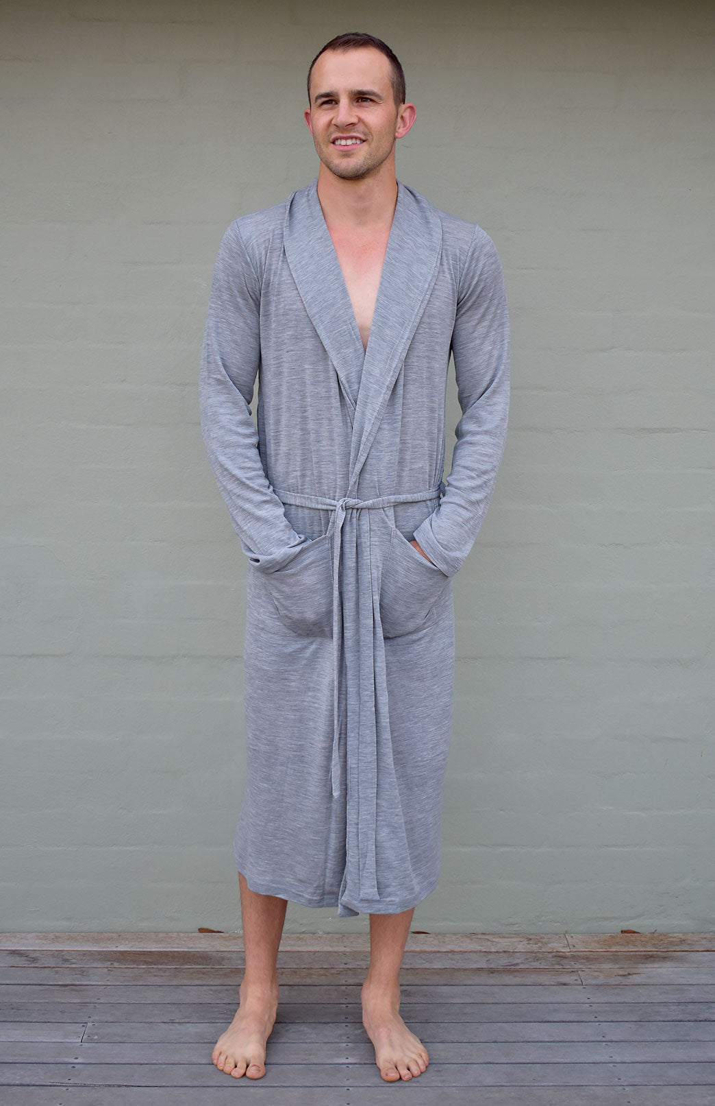 Men's Merino Wool RIB Dressing Gown Superfine Merino Wool Nightgown