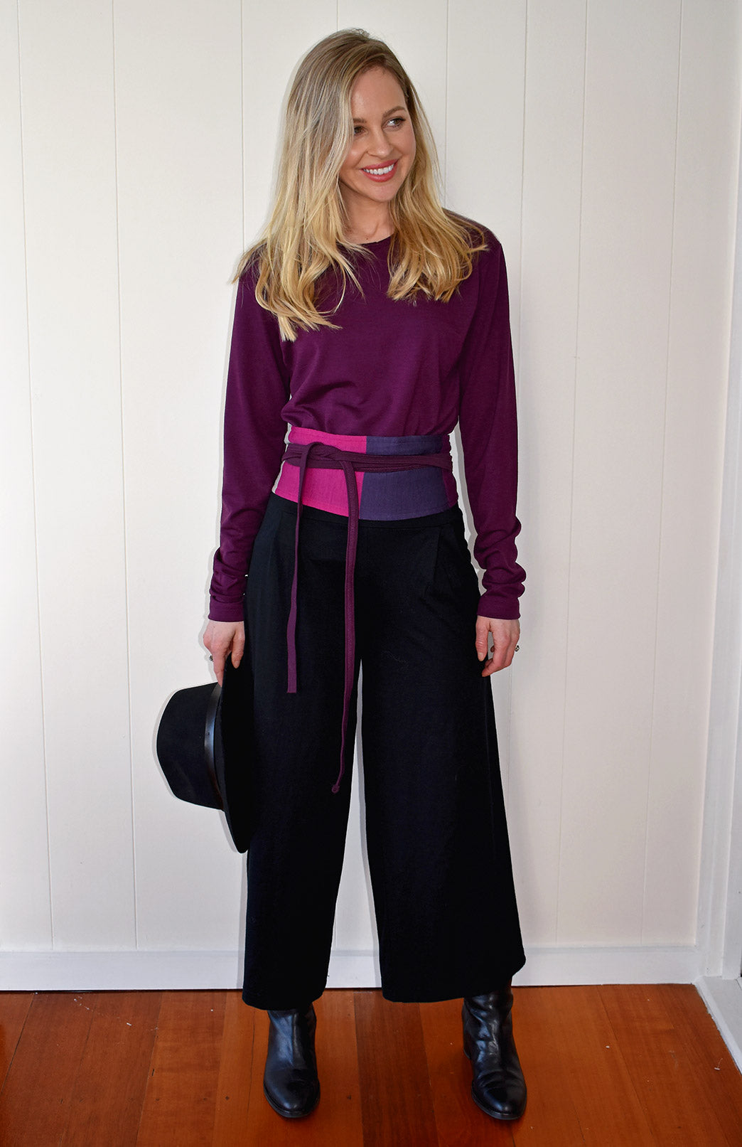 Mulberry Purple Women's Merino Wool Long Sleeve Midweight Crew Neck Top