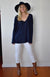 Navy Blue Very loose-fit Boxy Cut V-Neck Top
