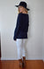 Navy Blue Very loose-fit Boxy Cut V-Neck Top

