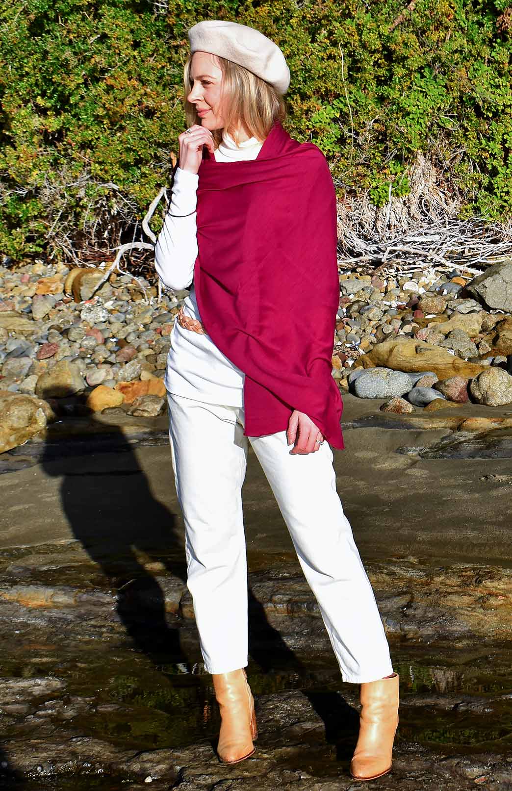 Magenta Women's Merino Wool Plain Scarf