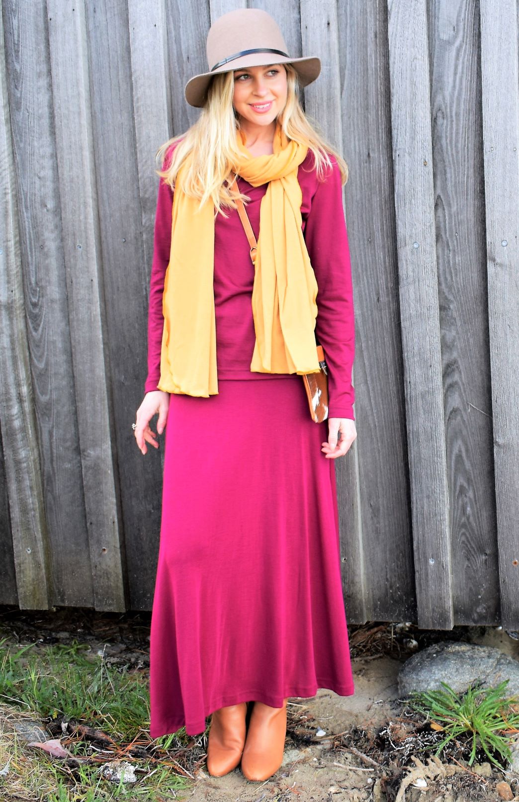 Magenta Women's Merino Wool Midweight A-Line Midi Skirt