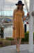 Mustard Yellow Women&#39;s Merino Wool Fit and Flare Dress - Sleeveless

