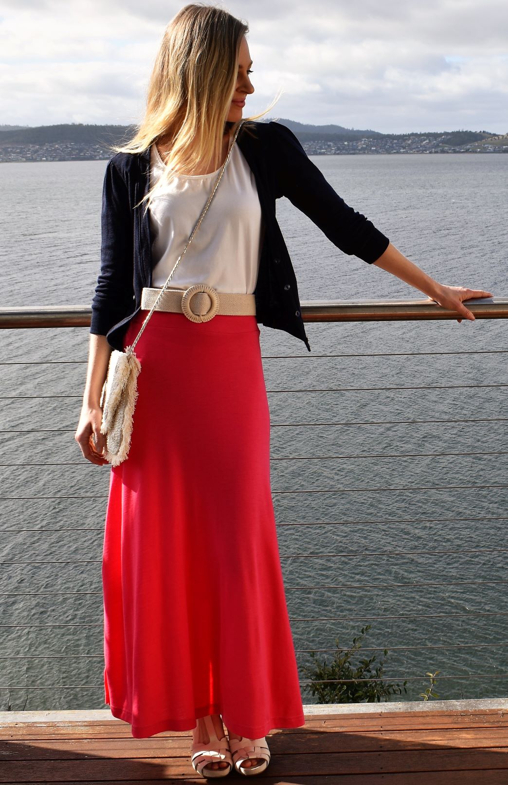 French Navy Blue Women's Merino Wool Crop Cardigan with 3/4 Sleeves